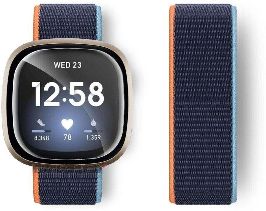 NoveltyThunder (Fitbit Versa 3, Deep Navy) For Fitbit Versa 3 / Versa 4 / Sense / Sense 2 Nylon