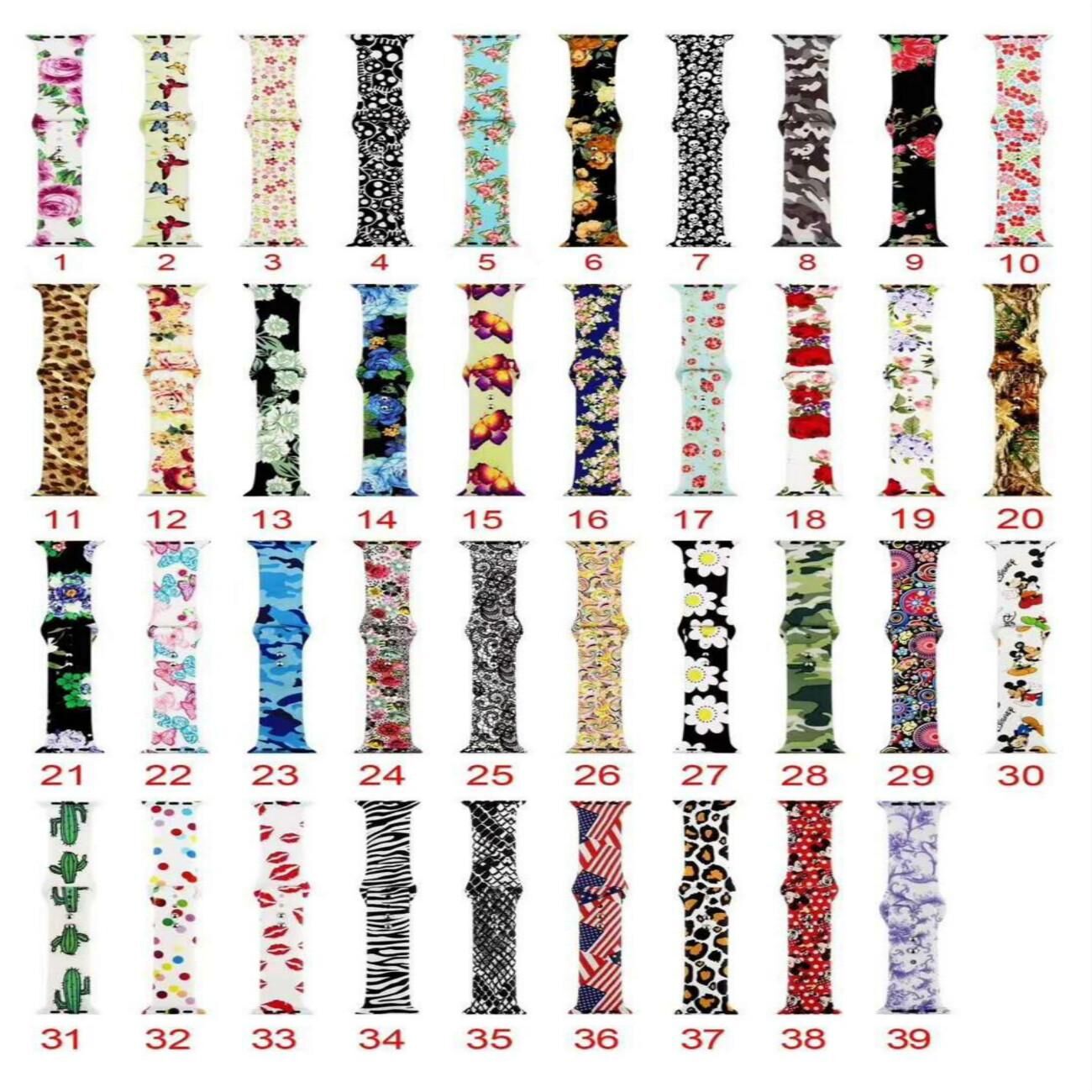 Watch peripherals Printed Silicone Strap Band for Apple Watch 38mm 40mm 42mm 44mm Leopard print Printed Bands for iWatch Series 5/4/3/2 Band Strap