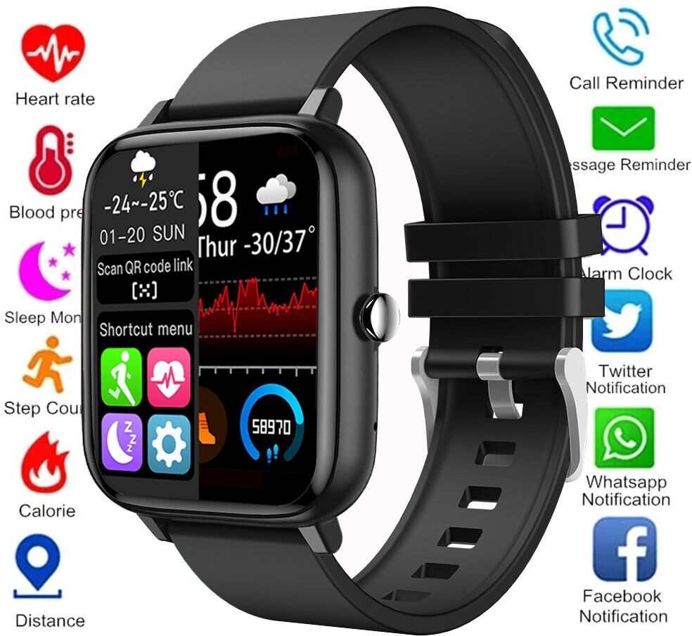 GLOBUS 2024 New P6 Smart Watch Bluetooth Heart Rate Monitor Clock Fitness Tracker Full Touch Sports Waterproof Bracelet for Android IOS