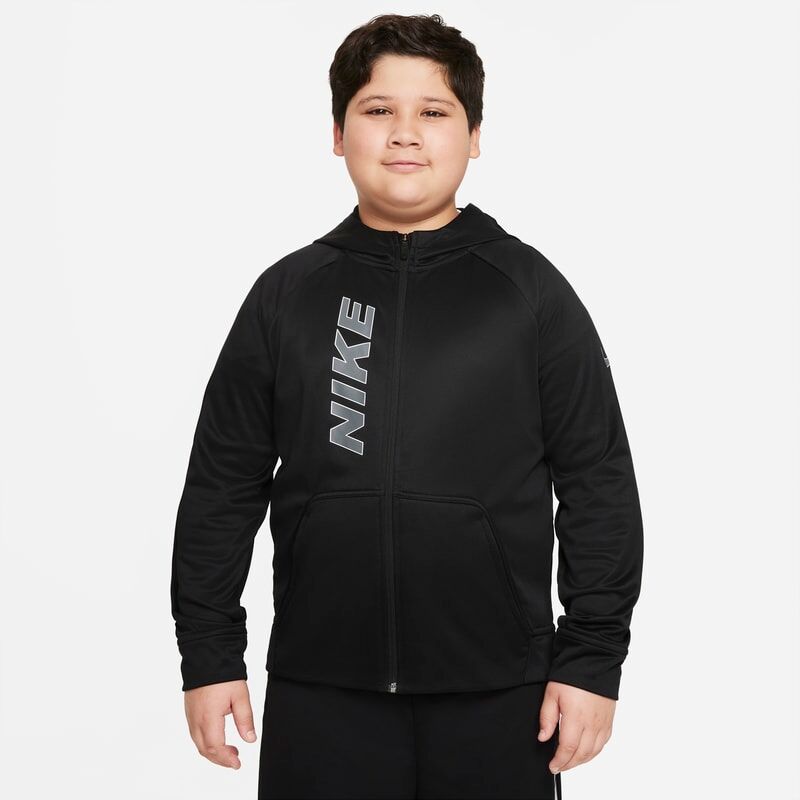 Nike Therma-FIT Older Kids' (Boys) Graphic Full-Zip Training Hoodie (Extended Size) - Black - size: S+, M+, L+, XL+
