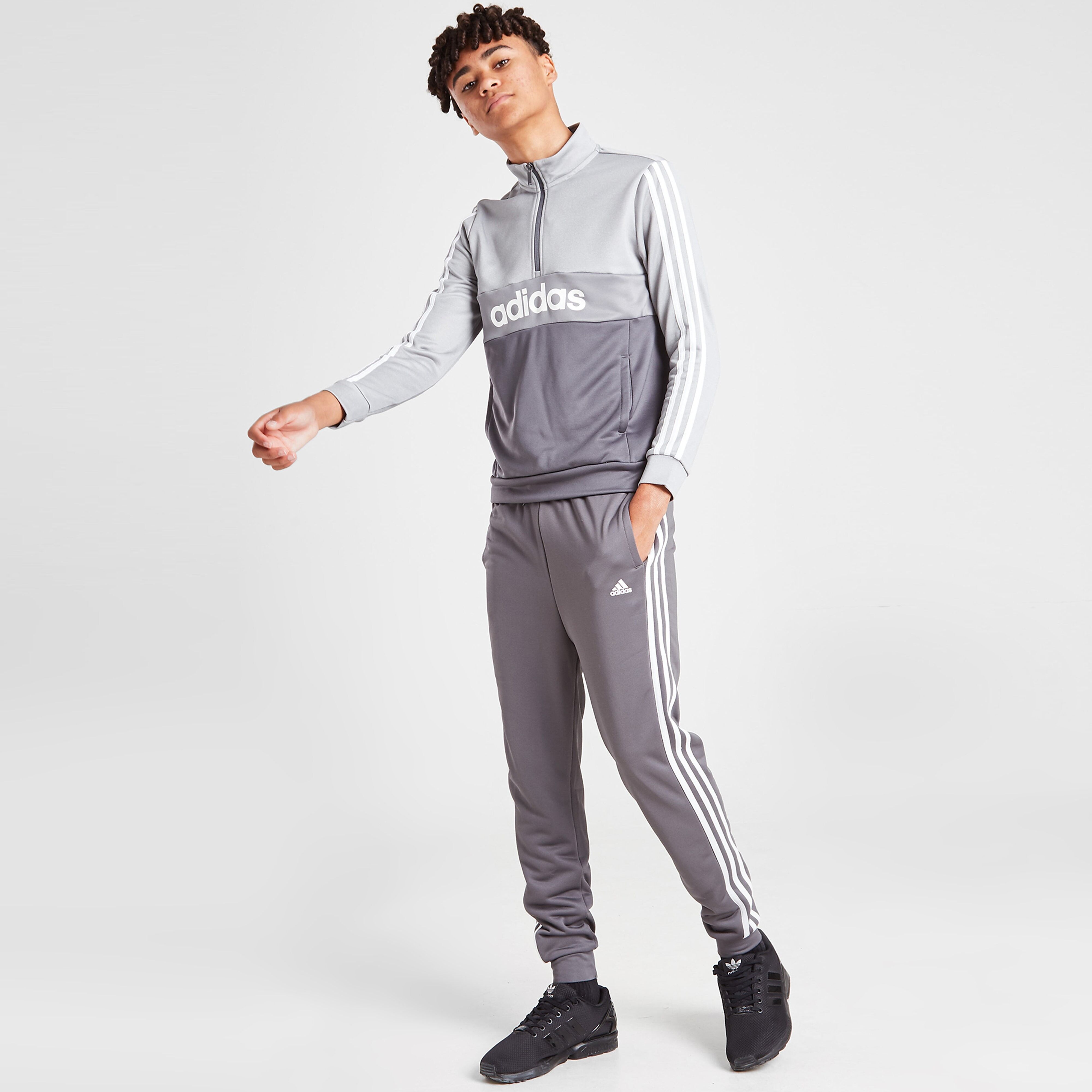 adidas 1/4 Zip Poly Tracksuit Junior - Grey - Kids  size: 11-12Y