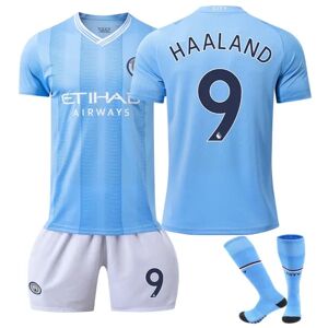 23-24 Manchester City hjemmefotbollströjor 9 Haaland Ny säsong Senaste fotbollströja för voksne barn Goodies Opdatering af sæsonen Kids 22(120-130cm)
