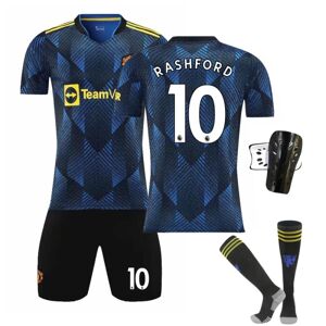 United 2122 Mand L 2 ude kongeblå Red Devils nr. 7 Ronaldo nr. 10 Rashford nr. 18 nr. 6 Pogba fodbolddragt Size 10 with socks + protective gear 26#