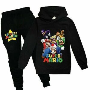 Super Mario Hoodie Top Pants Set Barn Pojkar Flickor Sportkläder Jogging träningsoveraller_a Sort 1 110 (3-4 år)