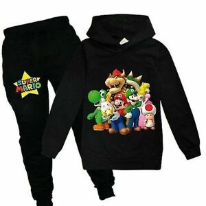 Super Mario Hoodie Top Pants Set Barn Pojkar Flickor Sportkläder Jogging träningsoveraller_a Sort 2 120 (5-6 år) Sort 2 120 (5-6 år)