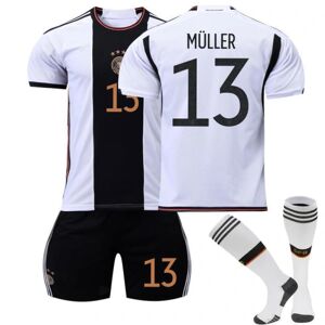 Qatar Fodbold-VM 2022 Tyskland Hjem Muller #13 Fodboldtrøje Herre T-shirts sæt Børn Ungdom fodboldtrøjer Kids 26(140-150cm)