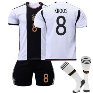 Goodies Qatar Fodbold-VM 2022 Tyskland Hjem Kroos #8 Fodboldtrøje Herre T-shirts sæt Børn Ungdom fodboldtrøjer Kids 22(120-130cm)