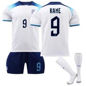 Goodies Qatar 2022 World Cup England Home Kane #9 Jersey T-shirts til mænds fodbold Jerseysæt Børn Unge Adult XS（160-165cm）