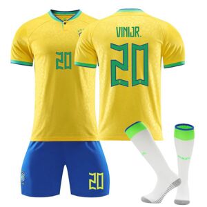 Goodies Qatar 2022 World Cup Brazil Home Vini Jr #20 Trøje Samba Herre fodbold T-shirts Jerseysæt Børn Unge Kids 24(130-140cm)