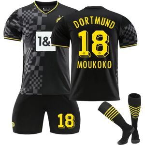 22/23 New Borussia Dortmund Udefodboldsæt Fodbolduniformer - Moukoko 18 Kids 26(140-150CM)