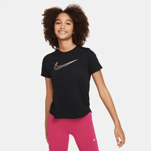 Nike One Dri-FIT-træningsoverdel med korte ærmer til større børn (piger) - sort sort XL