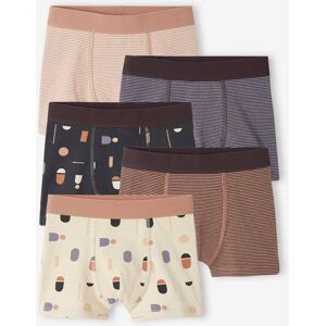 VERTBAUDET Pack de 5 boxers stretch estampado gráfico de algodón orgánico, niño crudo