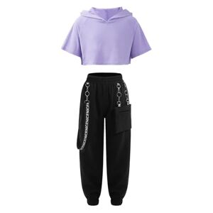 dPois Costume Danse Jazz Fille Enfant Ensemble Sport Eté Crop Top Tenue Danse Contemporaine Hip Hop Legging de Sport Yoga Fitness Gym Pilates Survêtement 3-16 Ans VE Lavande 15-16 ans - Publicité