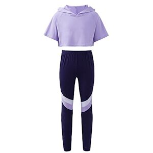 dPois Costume Danse Jazz Fille Enfant Ensemble Sport Eté Crop Top Tenue Danse Contemporaine Hip Hop Legging de Sport Yoga Fitness Gym Pilates Survêtement 3-16 Ans Violet L 7-8 ans - Publicité