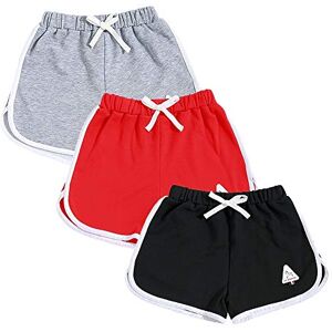 Rolanko Enfant Shorts Fille Sports Coton Danse Short Gymnastique Été D'entraînement Hot Pant pour La Course Lot De 2 (Gris Rouge Noir, Taille:140, 8-9 Ans) - Publicité