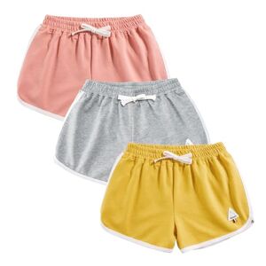 Rolanko Enfant Shorts Fille Sports Coton Danse Short Gymnastique Été D'entraînement Hot Pant pour La Course Lot De 2 (Rose Gris Jaune, Taille:140, 8-9 Ans) - Publicité