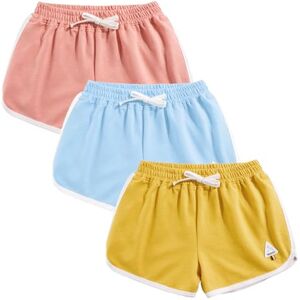 Rolanko Enfant Shorts Fille Sports Coton Danse Short Gymnastique Été D'entraînement Hot Pant pour La Course Lot De 2 (Rose Jaune Bleu Ciel, Taille:140, 8-9 Ans) - Publicité