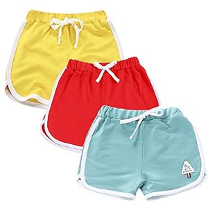 Rolanko Enfant Shorts Fille Sports Coton Danse Short Gymnastique Été D'entraînement Hot Pant pour La Course Lot De 2 (Jaune Rouge Vert, Taille:140, 8-9 Ans) - Publicité