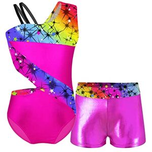 IEFIEL Justaucorps de Gymnastique Enfant Fille Ensemble Survêtement Jogging Sport Fitness Running Course Body Avec Short de bain Plage Imprimé Sirène 3-16 Ans Creuse Fuchsia 7-8 ans - Publicité