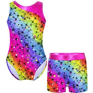 IEFIEL Justaucorps de Gymnastique Enfant Fille Ensemble Survêtement Jogging Sport Fitness Running Course Body Avec Short de bain Plage Imprimé Sirène 3-16 Ans Doré Coloré 7-8 ans - Publicité