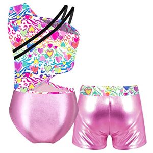 IEFIEL Justaucorps de Gymnastique Enfant Fille Ensemble Survêtement Jogging Sport Fitness Running Course Body Avec Short de bain Plage Imprimé Sirène 3-16 Ans Creuse Rose 7-8 ans - Publicité