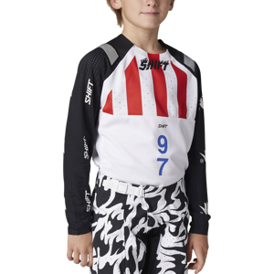 Maillot Cross Enfant Shift Blue Label Flame Blanc-Noir -