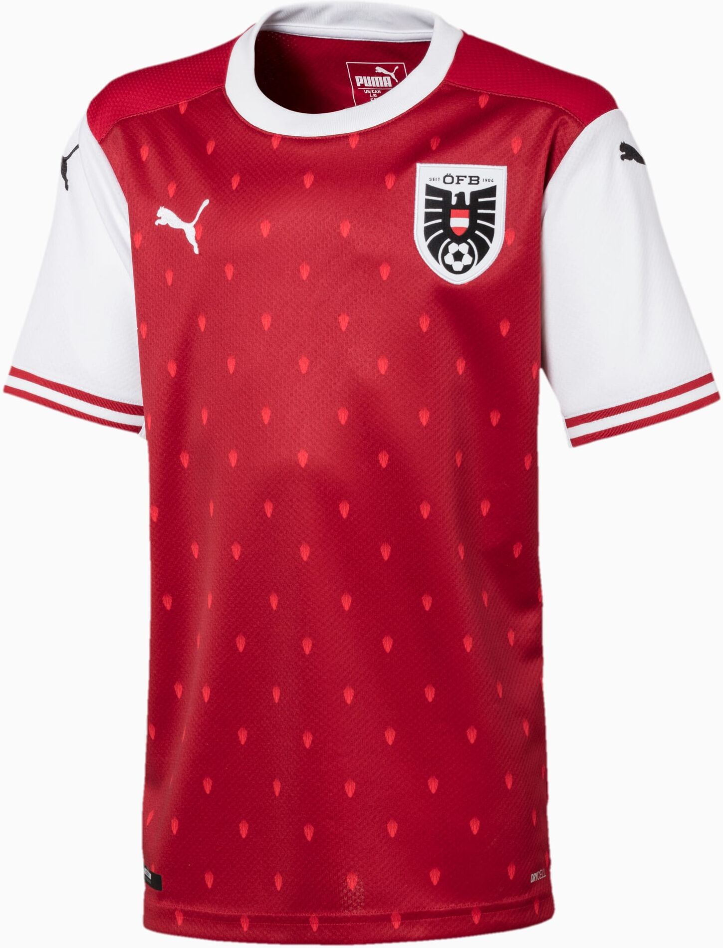 PUMA Austria Replica kinderjersey, thuistenue, Rouge/Blanc, Taille 128, Vêtements