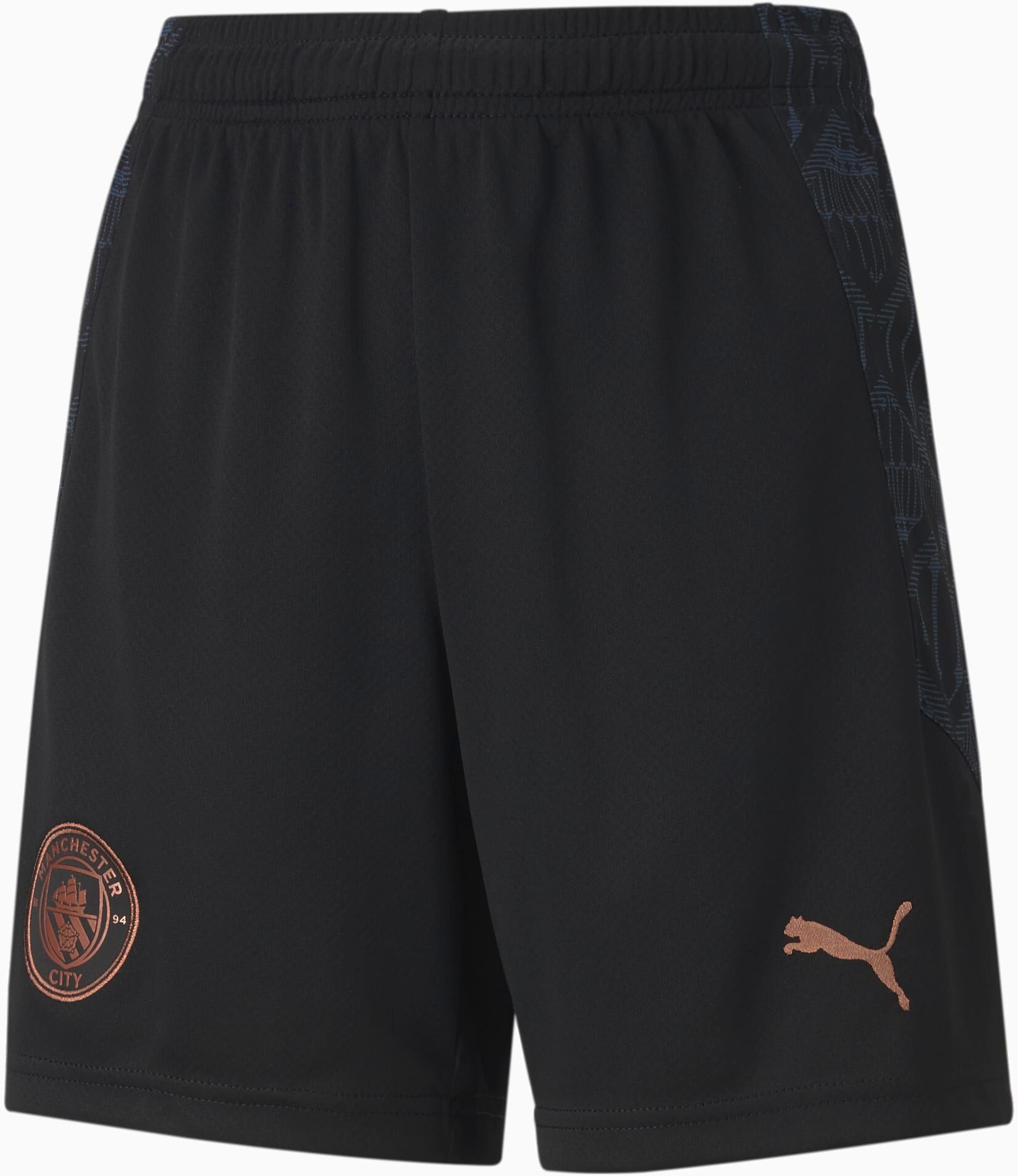 PUMA Short de football Man City Youth pour Enfant, Noir/Bleu, Taille 164, Vêtements