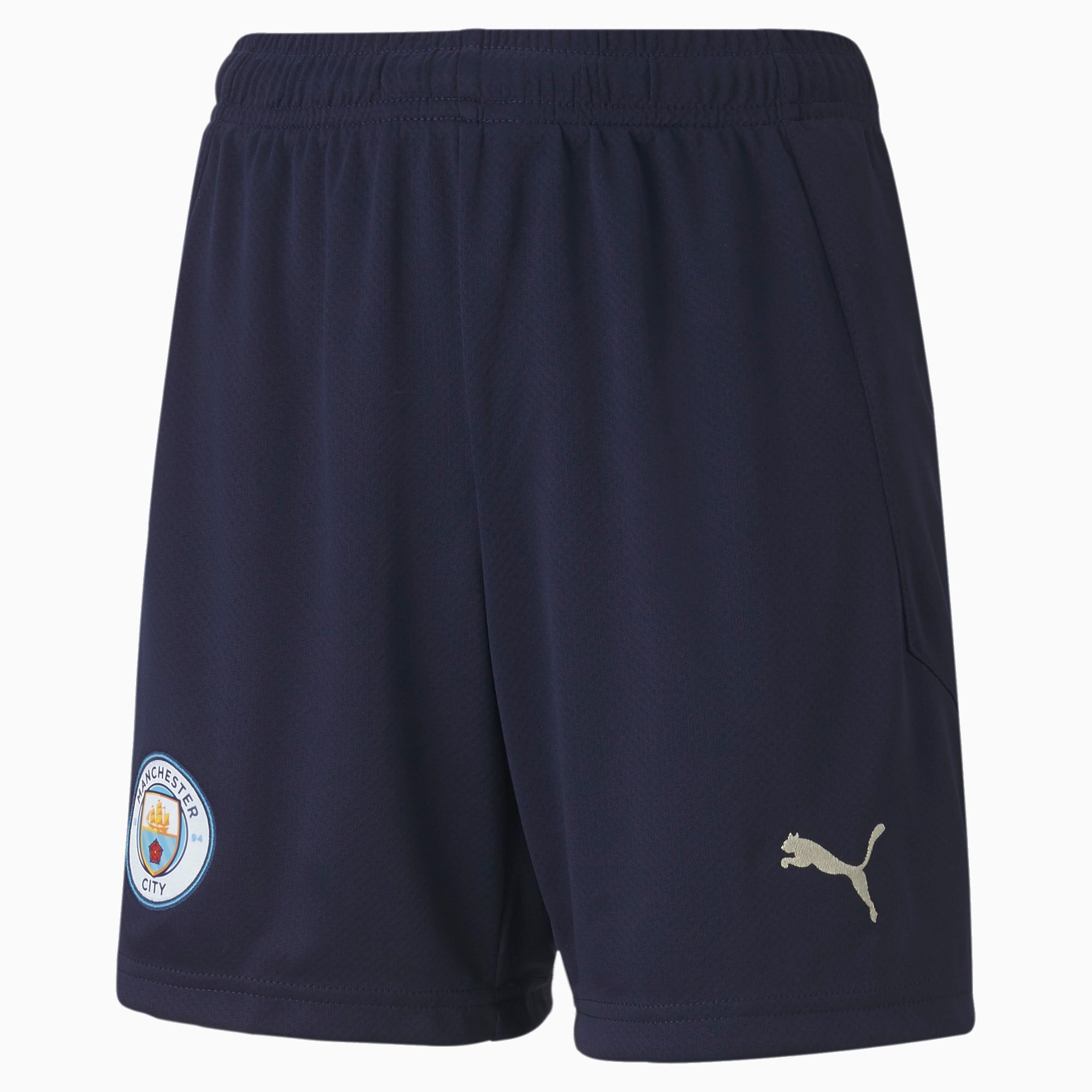 PUMA Short de football Man City Youth pour Enfant, Bleu/Blanc, Taille 140, Vêtements