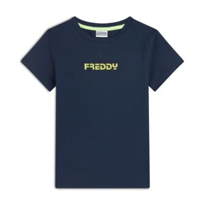Freddy T-shirt da bambina con logo fluo decorato da strass Blue Junior 4 Anni