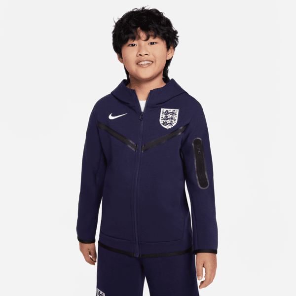 nike felpa da calcio con cappuccio e zip a tutta lunghezza  inghilterra tech fleece – ragazzo - viola