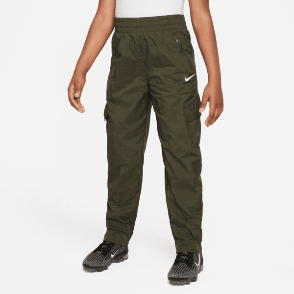 nike pantaloni cargo in tessuto a vita alta  sportswear – ragazza - verde