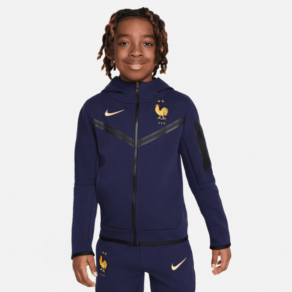 nike felpa da calcio con cappuccio e zip a tutta lunghezza  fff tech fleece – ragazzo - blu