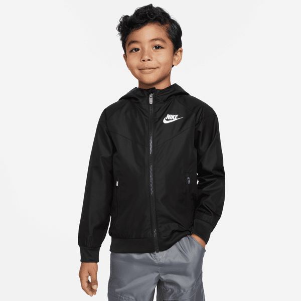 nike giacca con zip a tutta lunghezza  sportswear windrunner – bambino/a - nero