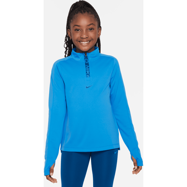 nike maglia a manica lunga con zip a metà lunghezza dri-fit  pro – bambina/ragazza - blu