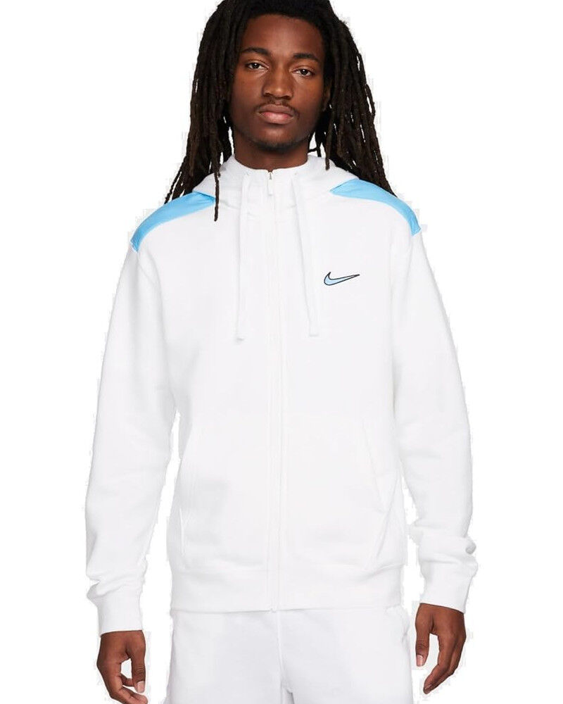 Nike Giacca Sportiva felpa cappuccio UOMO Bianco Sportswear Fleece Fz Bb Cotone