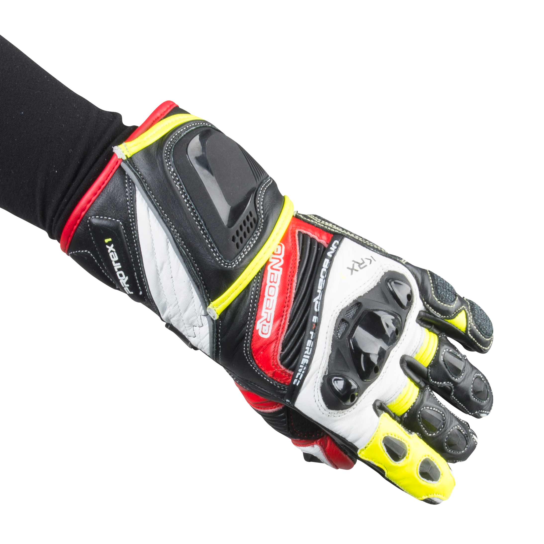 ON BOARD Guanti Moto Bambino  Krx1 Racing Nero-Rosso-Giallo Fluo