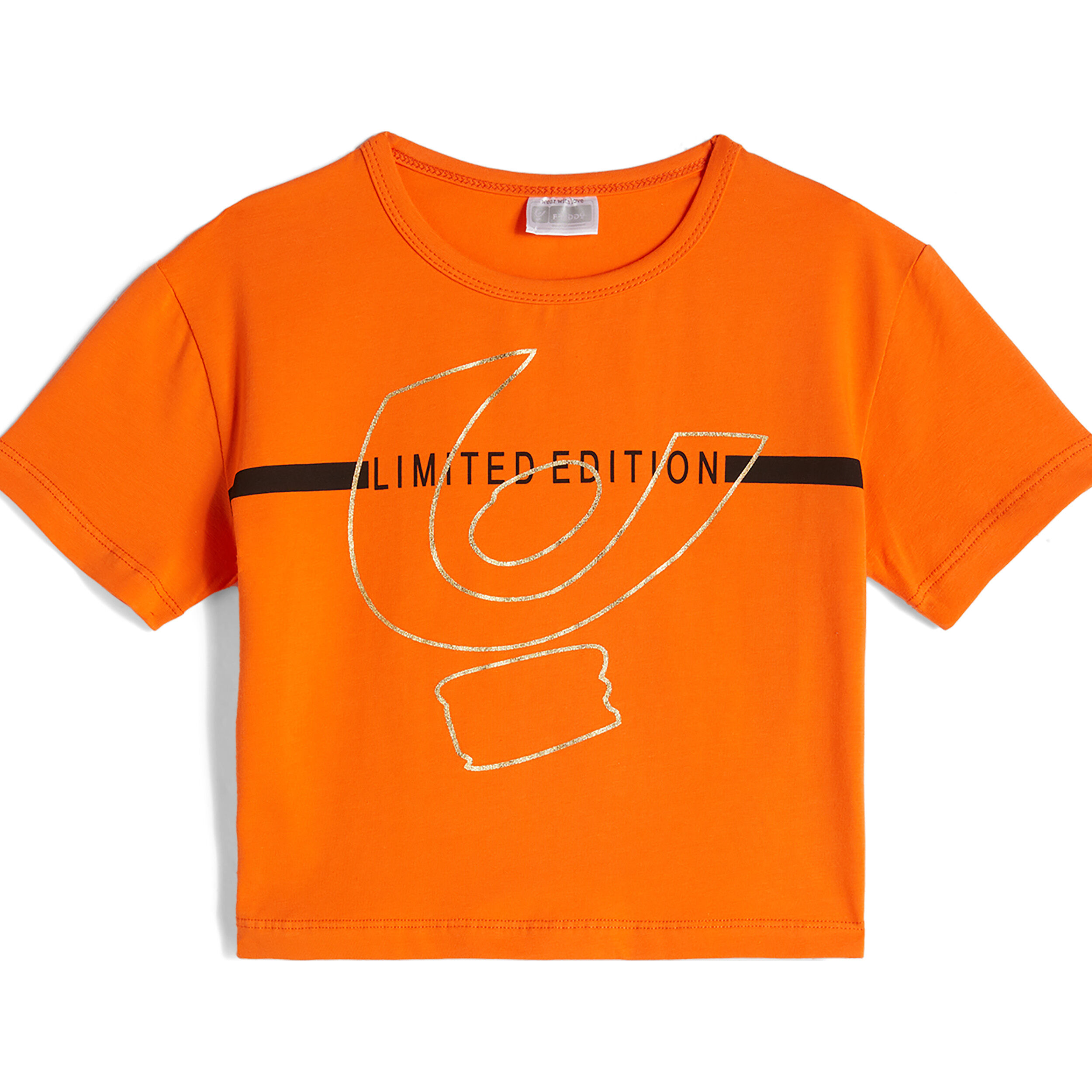 Freddy T-shirt da bambina corta in vita con maxi logo sul fronte Orange Junior 16l