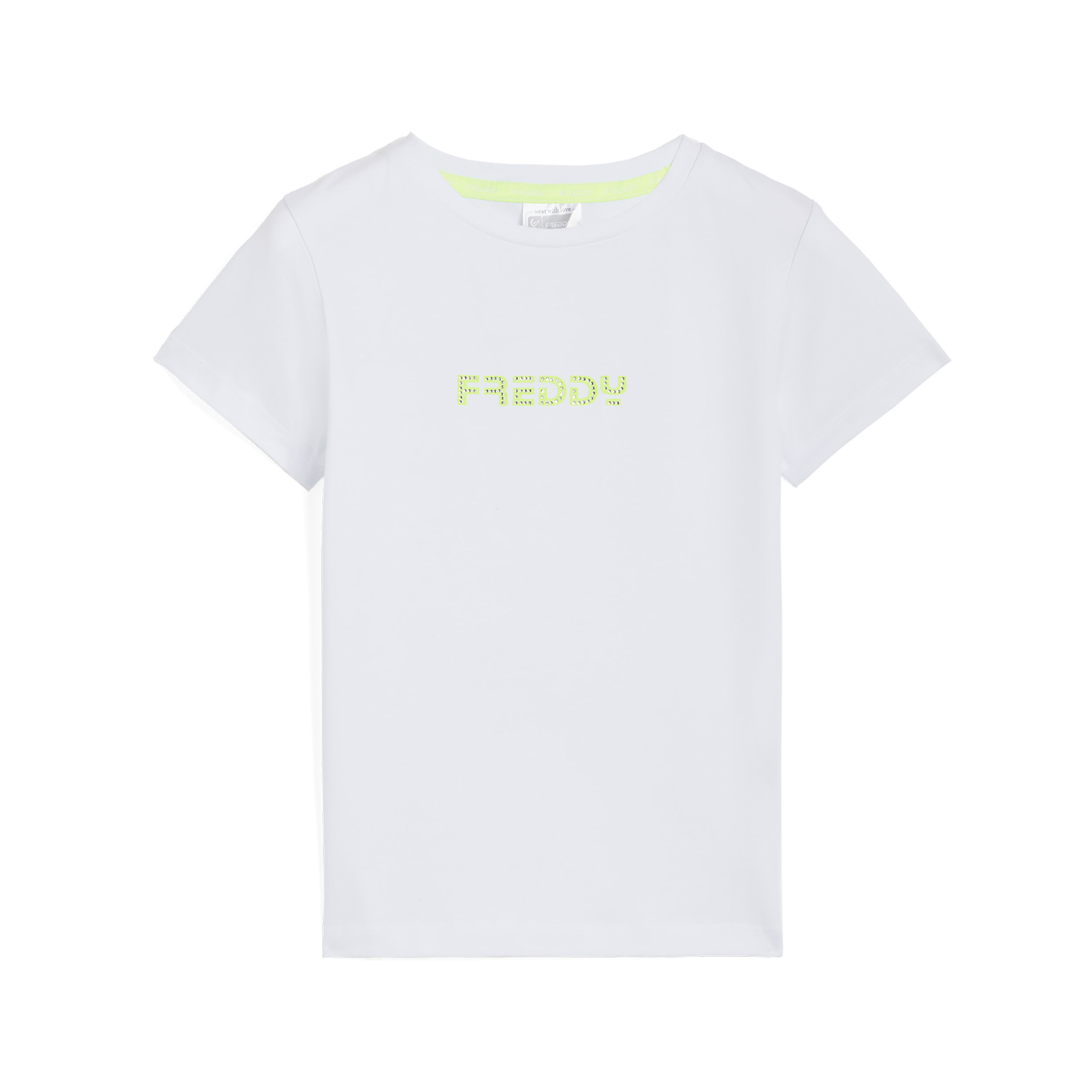 Freddy T-shirt da bambina con logo fluo decorato da strass Bianco Junior 10 Anni