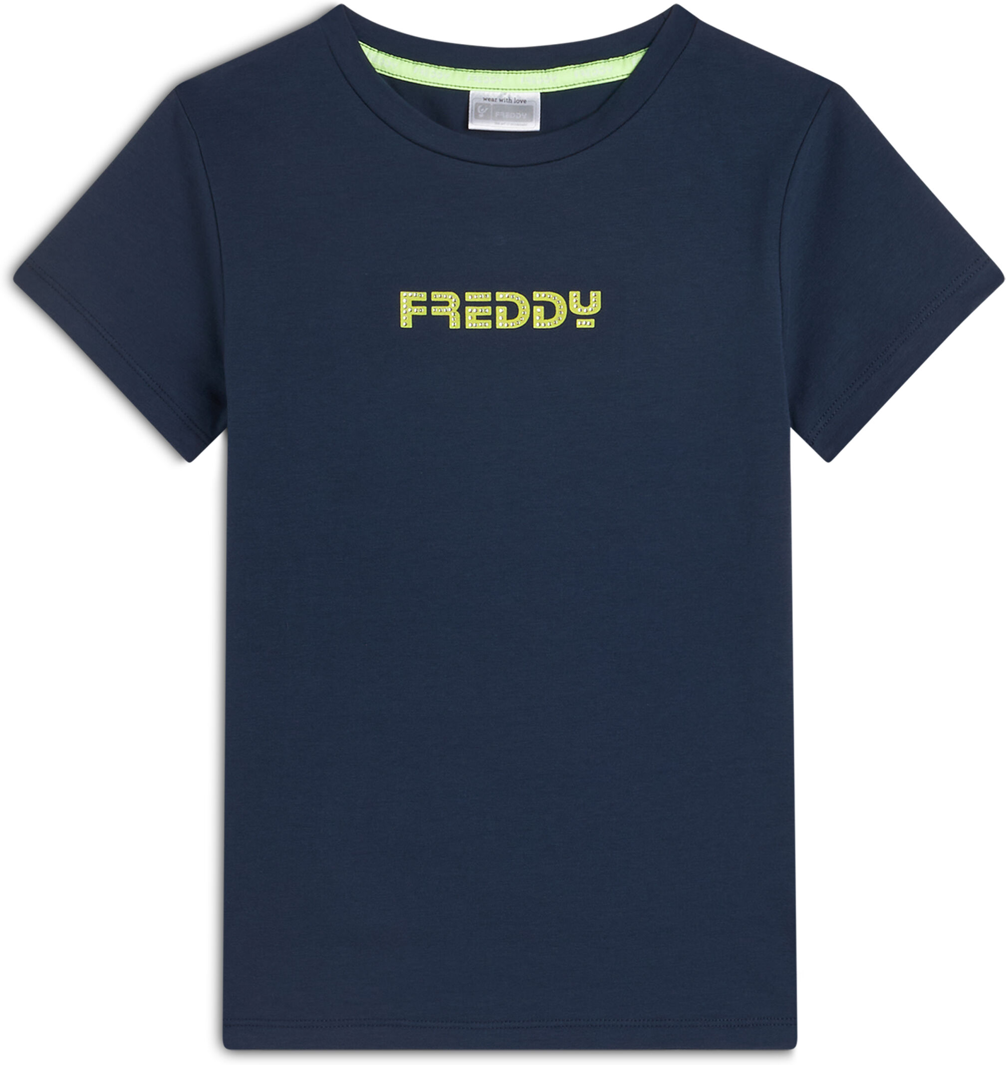 Freddy T-shirt da bambina con logo fluo decorato da strass Blue Junior 8 Anni