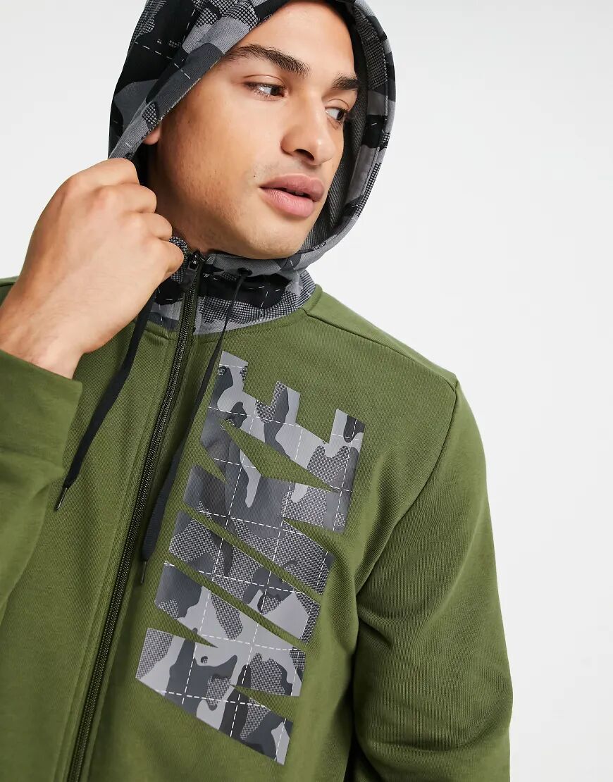 Nike Training Camo zip through sweat in khaki-Green  Green