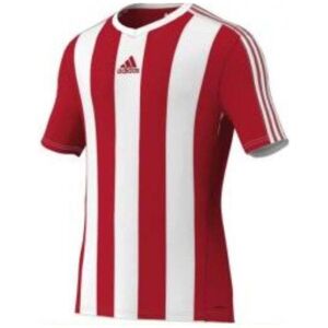 adidas Junior Striped Estro Short Sleeve Jersey Colour: Red, Size: Youth Extra Small