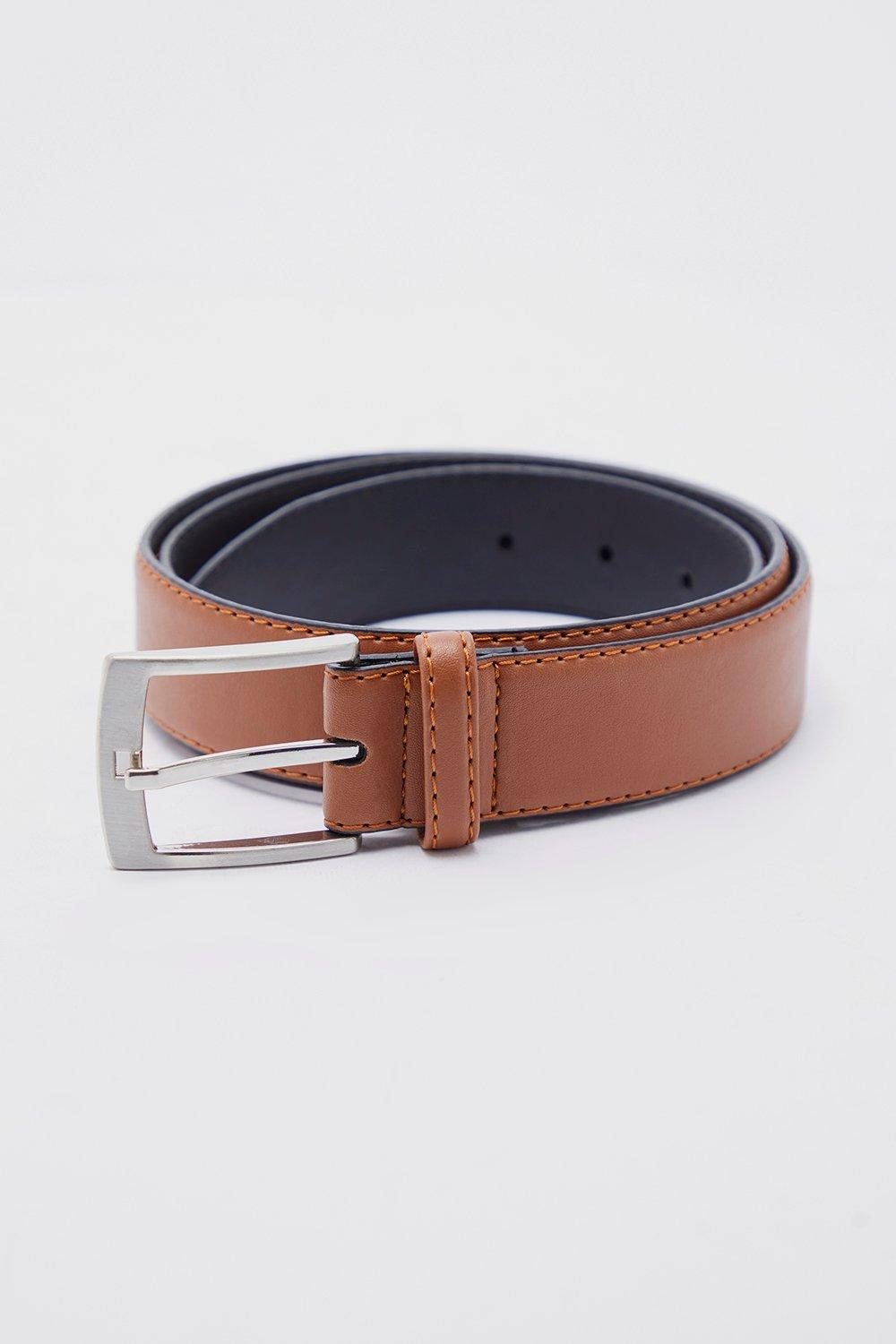 Boohoo Faux Leather Feather Edge Belt- Brown  - Size: XL