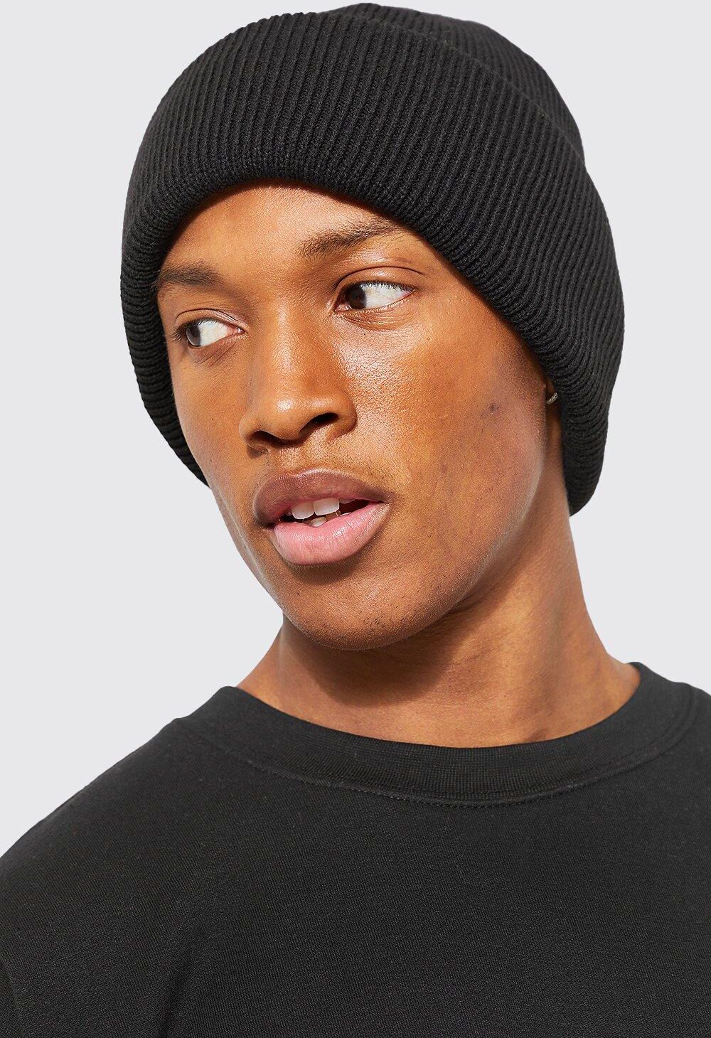 Boohoo Ribbed Classic Beanie- Black  - Size: ONE SIZE