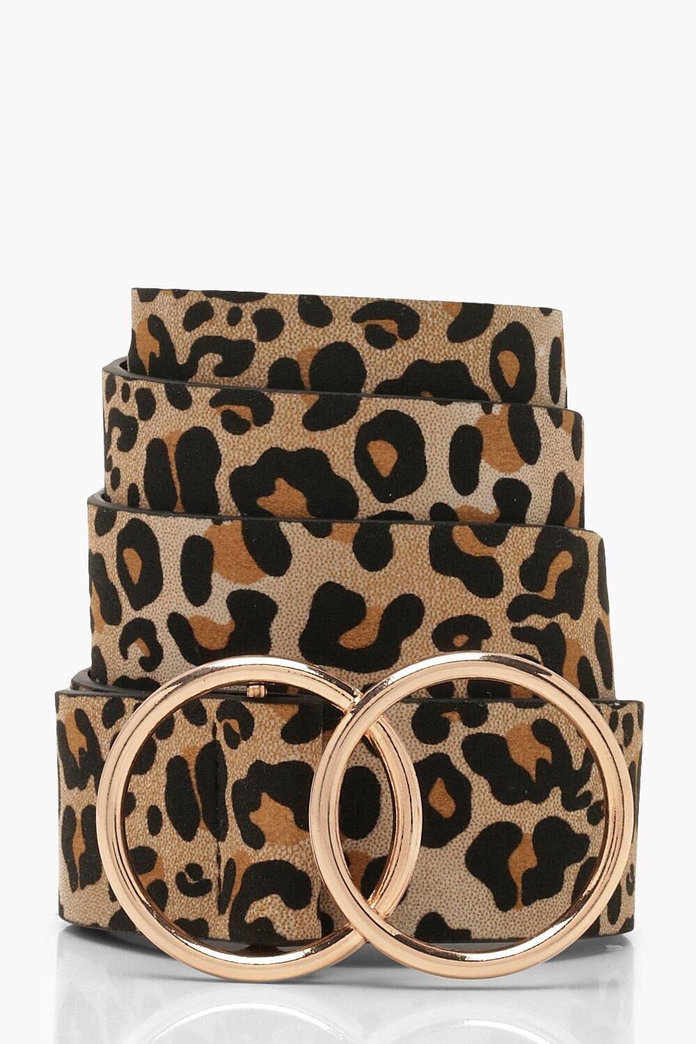 Boohoo Leopard Belt With Gold Double Ring- Brown  - Size: ONE SIZE