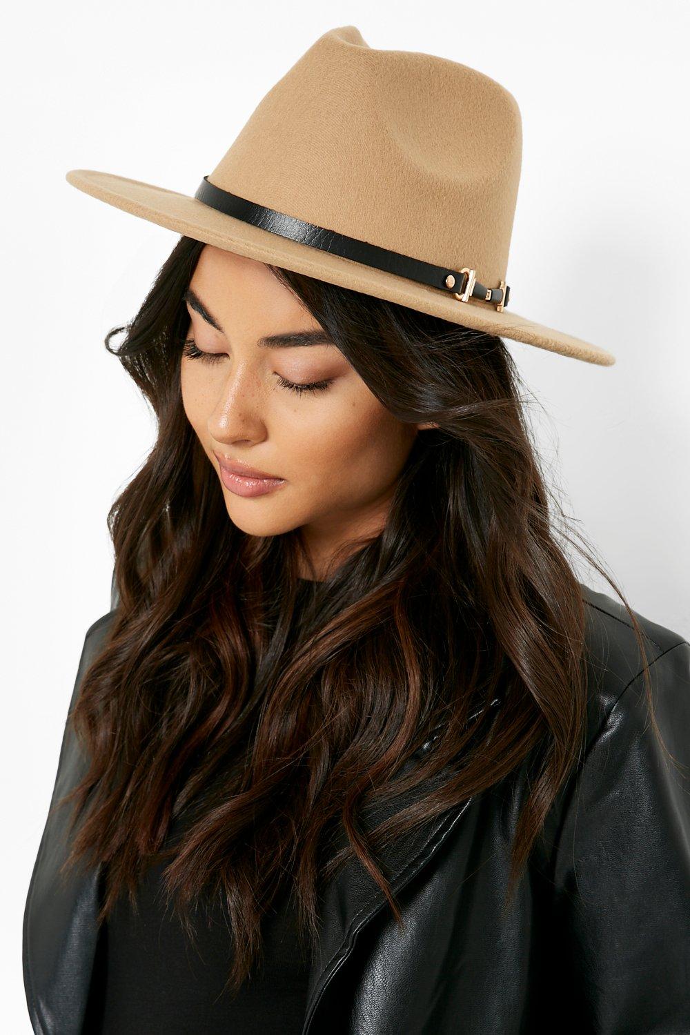 Boohoo Buckle Detail Fedora Hat- Brown  - Size: ONE SIZE