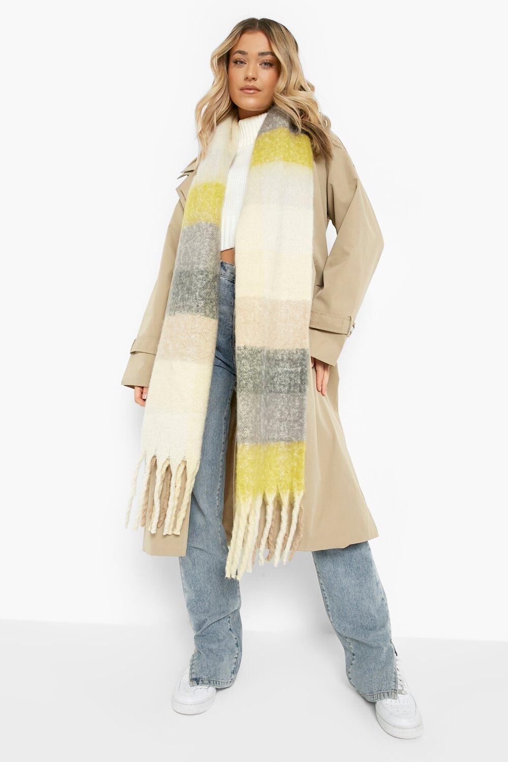 Boohoo Chunky Yellow And Grey Knitted Scarf- Multi  - Size: ONE SIZE