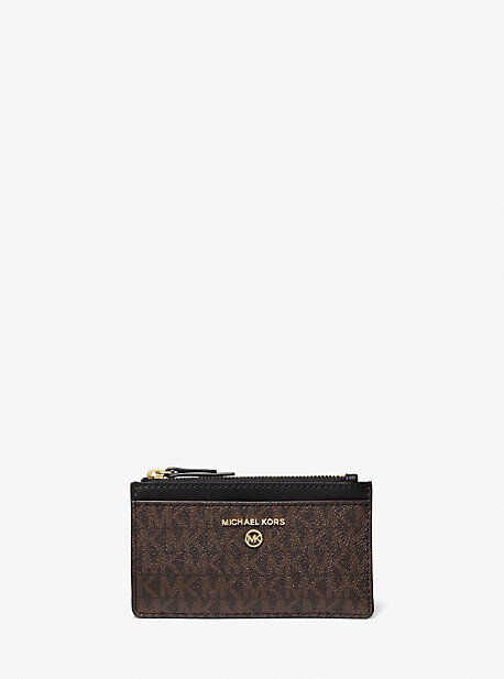 MICHAEL Michael Kors MK Small Logo and Leather Card Case - Brown/blk