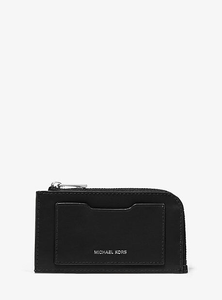 Michael Kors Mens MK Leather Zip-Around Card Case - Black