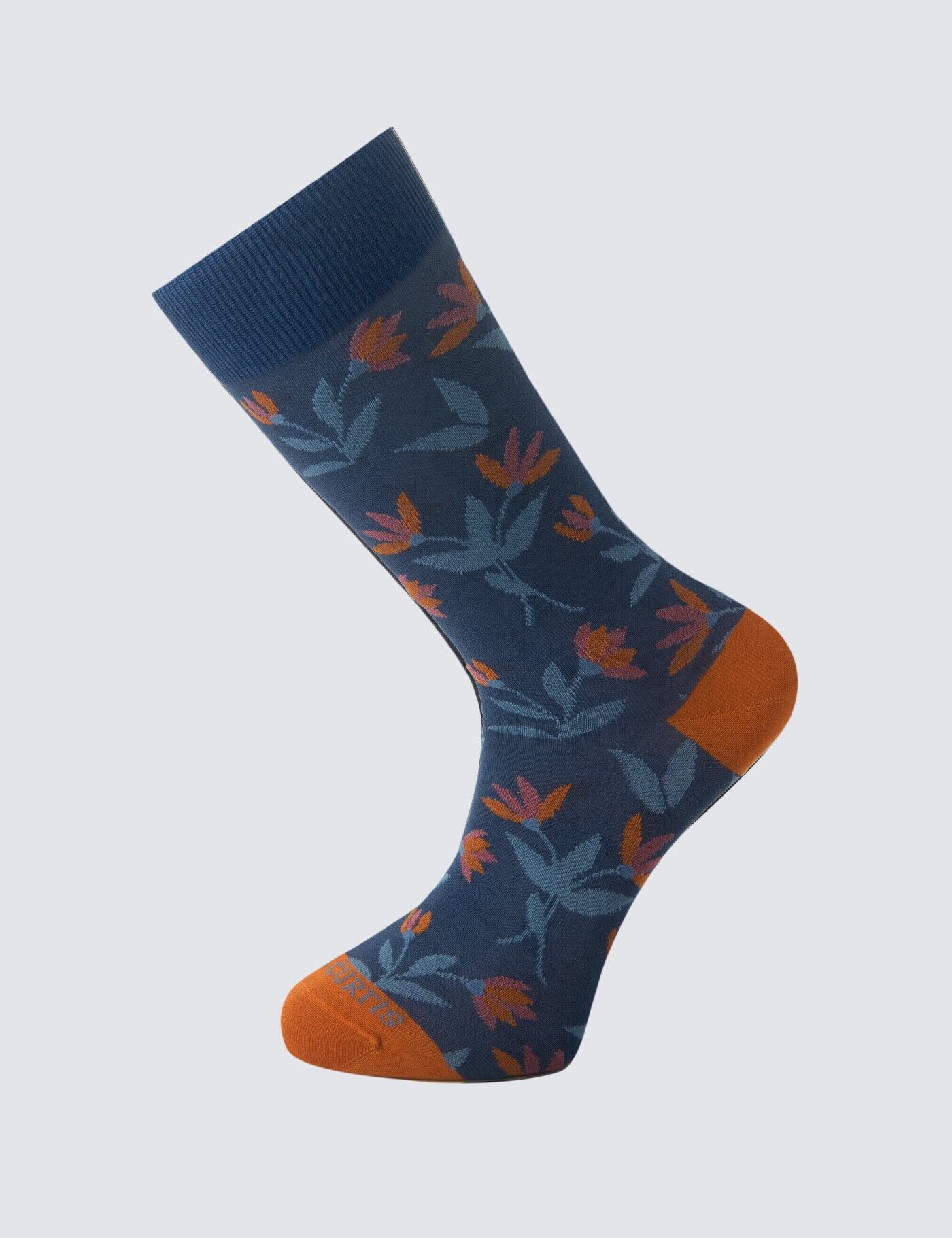 Hawes & Curtis Men's Floral Cotton Rich Socks in Blue/Orange   Medium   Hawes & Curtis